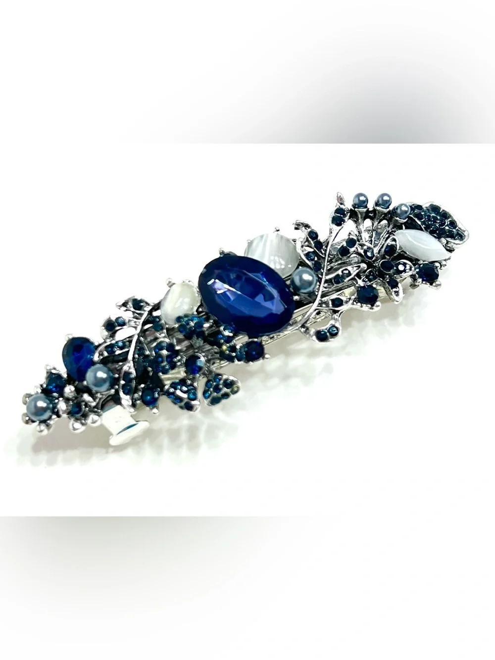 Blue Crystal Floral Hair Barrette
